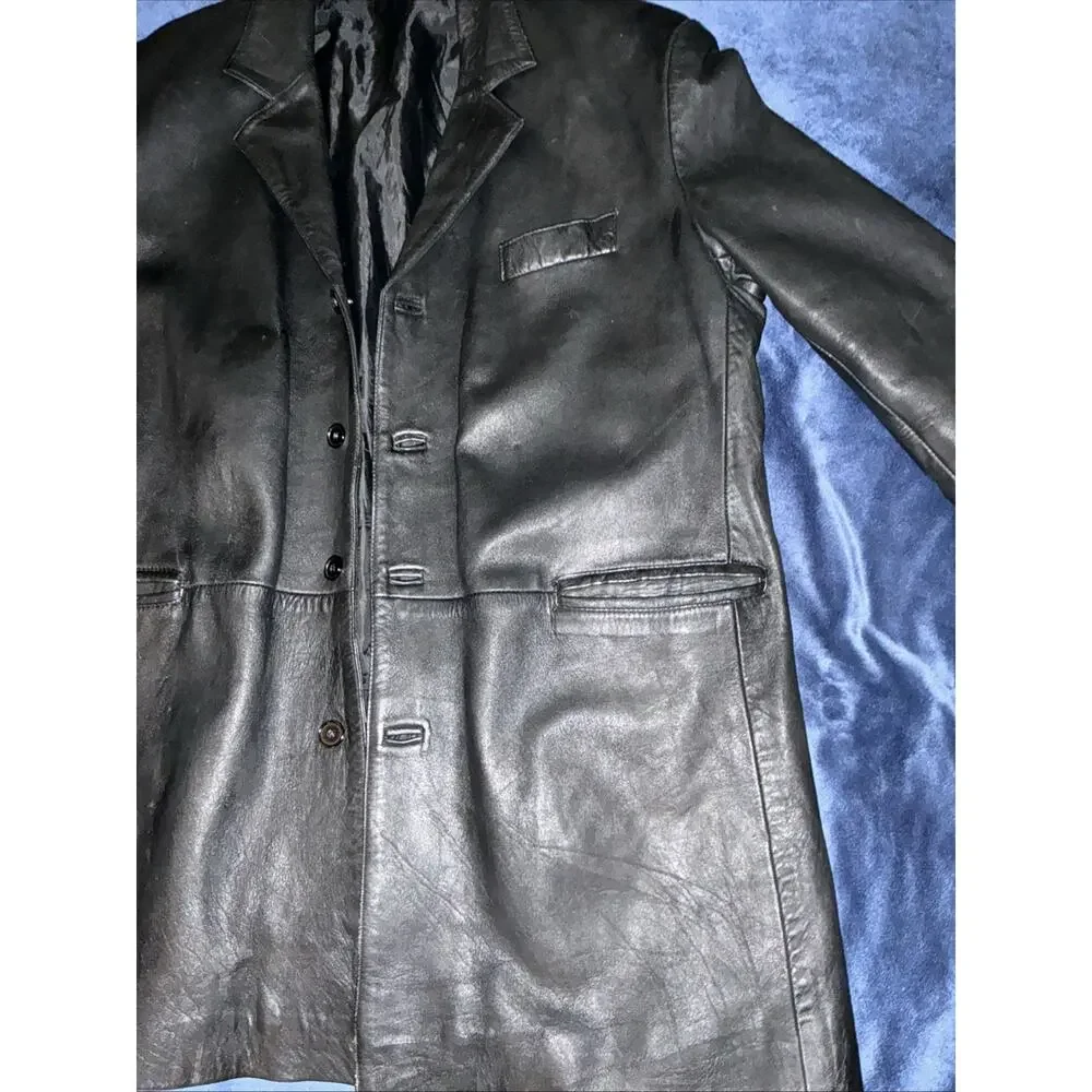 Vintage Gianni Versace Men’s Black Leather Blazer Coat Quite Luxury 58 Eu 48 XL